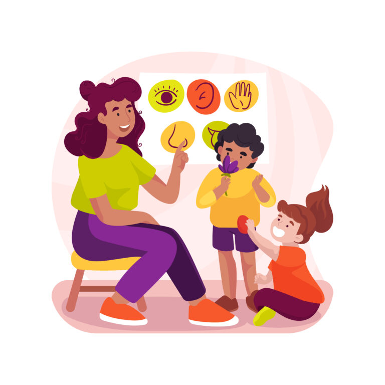 Learn sences isolated cartoon vector illustration. Learning five sences organs, body parts, teaching about smells and tastes, emotional skills, early education, kindergarten vector cartoon.